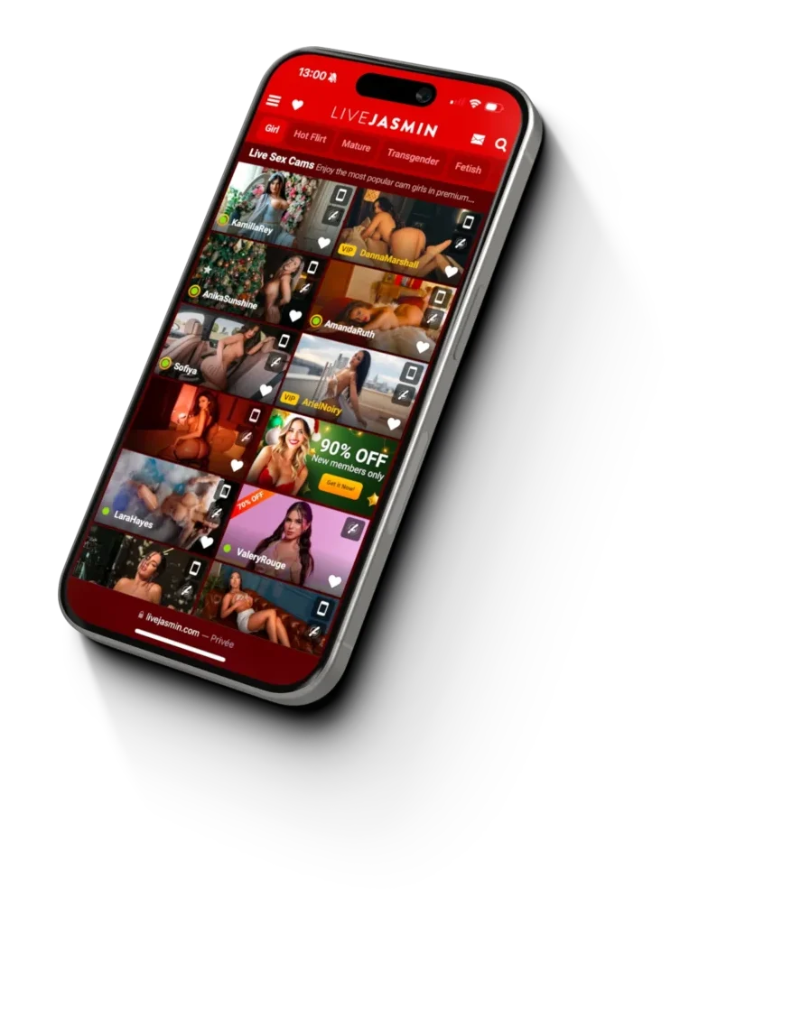 image telephone montrant la page d'accueil du site livejasmin avec des shows de cams prives