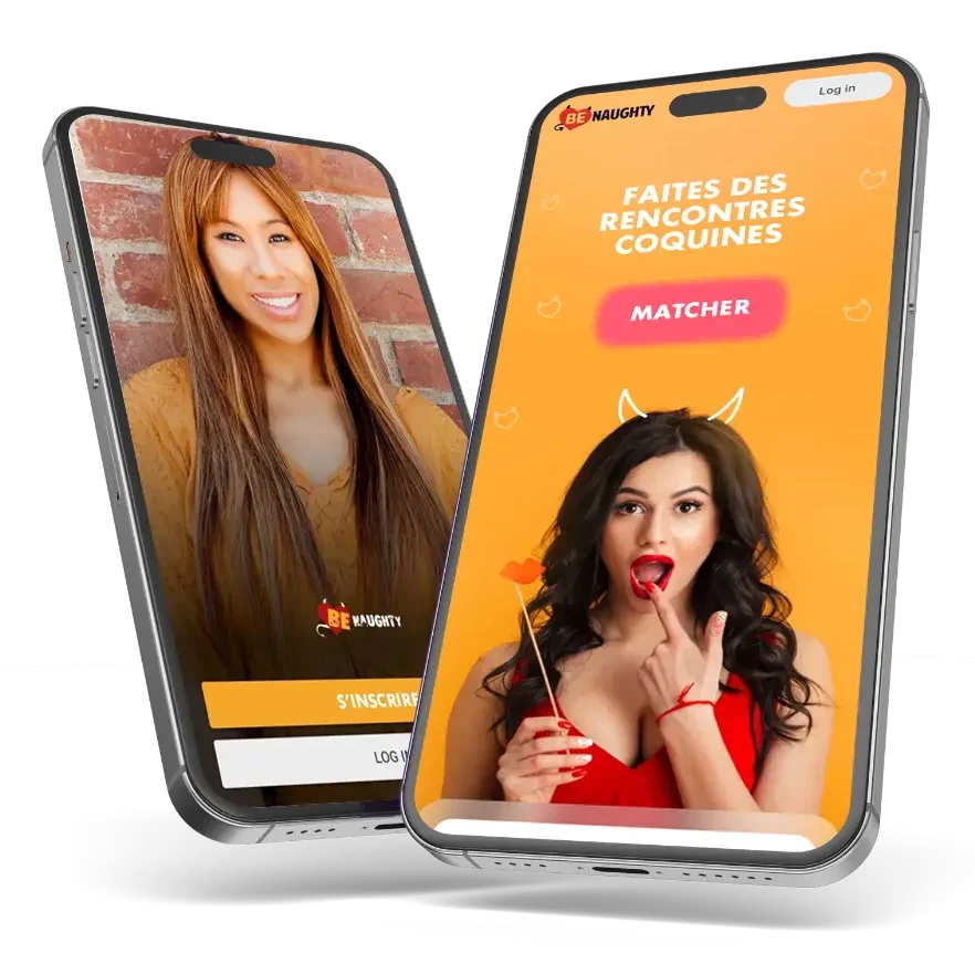 Application BeNaughty avec interface de chat en direct et options de partage de photos pour des rencontres internationales.