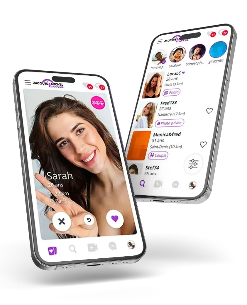 Mockup de l'interface de JM Plan Cul, leader des rencontres sans engagement en France avec une grande communauté active.