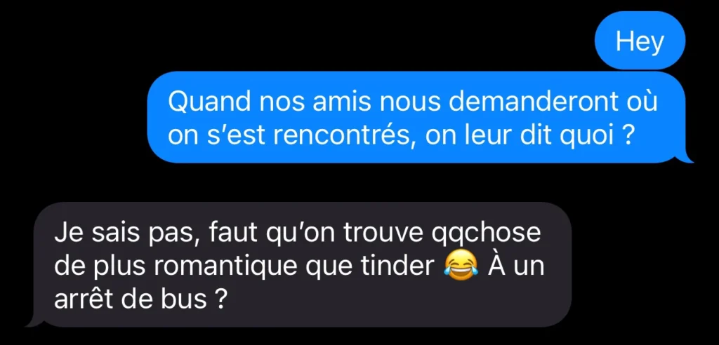 Image d'exemlpe de première conversation pour application de rencontre