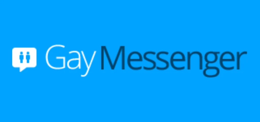 Logo du site de rencontre GayMessenger avec icône de messagerie et texte bleu.