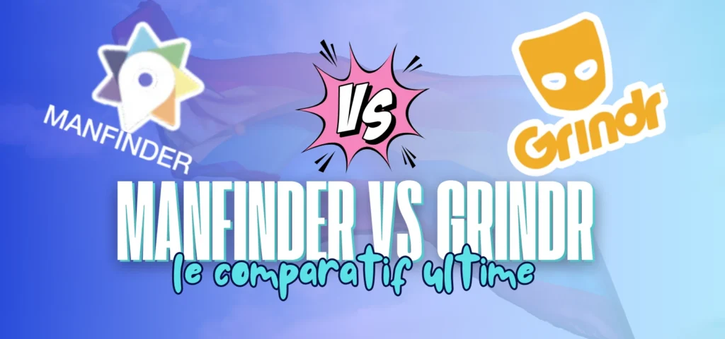 Logos Manfinder et Grindr avec un “VS”, comparatif des applis gays.