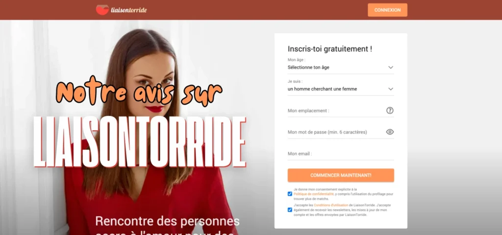 Notre avis sur LiaisonTorride : aperçu de la page d’inscription du site de rencontres