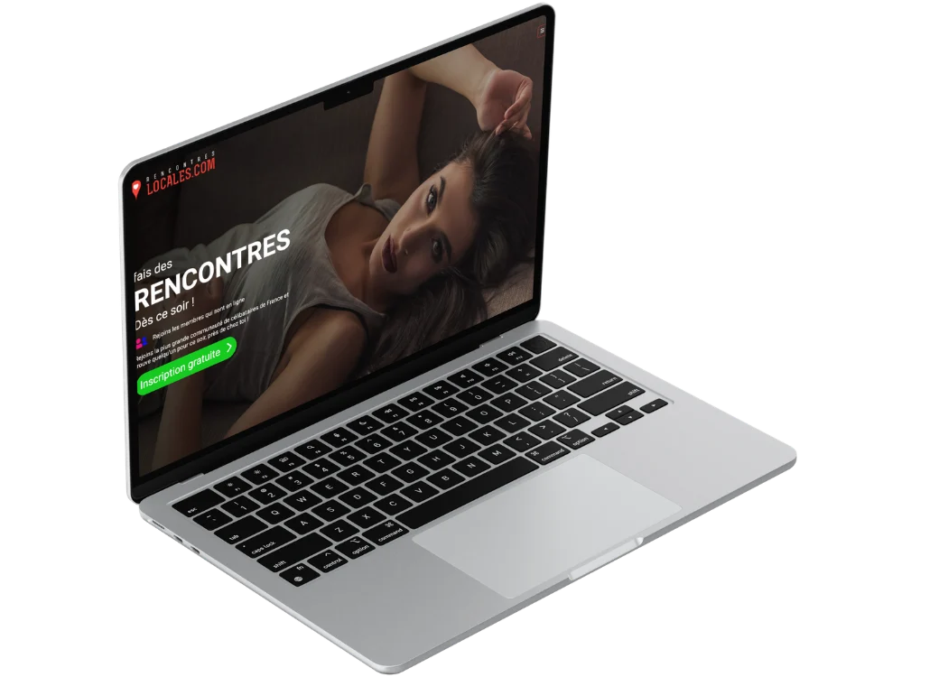 Interface du site Rencontres Locales affichée sur ordinateur avec un profil féminin et une inscription gratuite pour rencontrer des personnes proches.