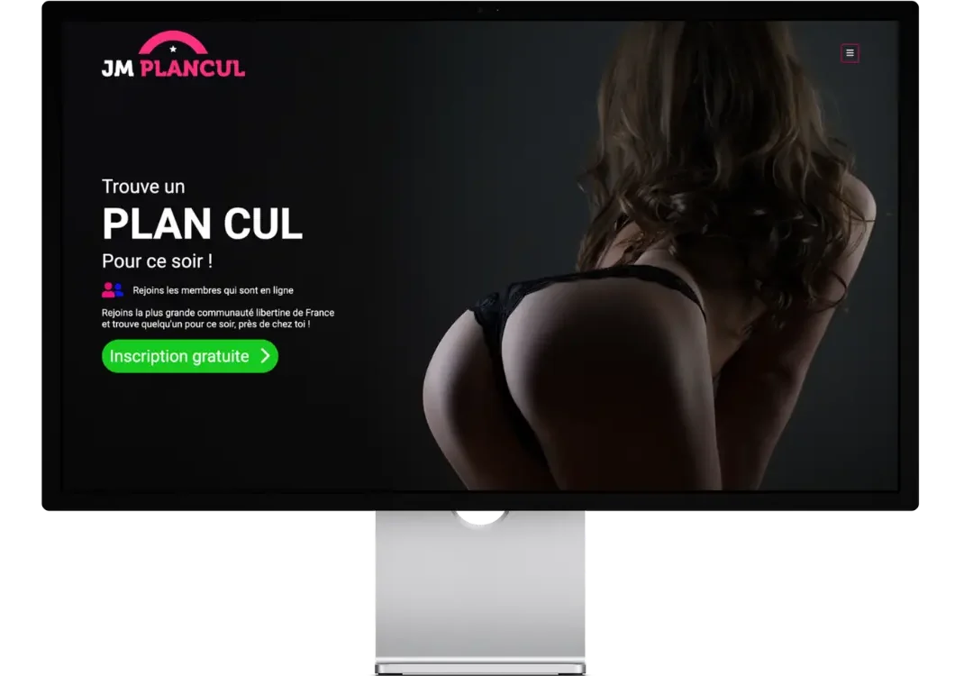 Site JM Plan Cul affiché sur ordinateur avec inscription gratuite et mise en avant de rencontres rapides.