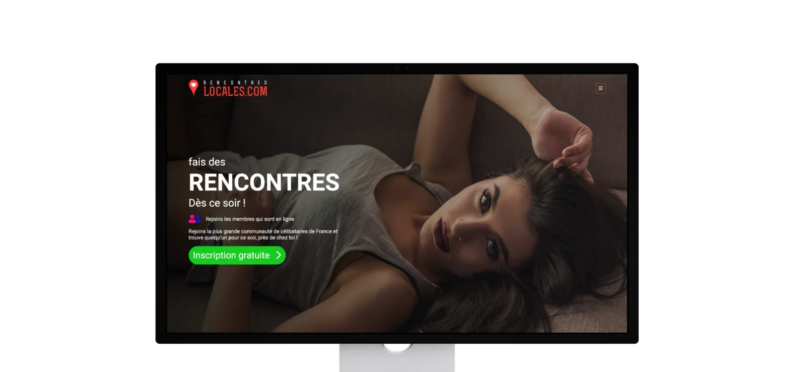 Site Rencontres Locales affiché sur écran d’ordinateur avec inscription gratuite et photo de profil féminine.