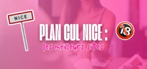 Illustration d’un guide des meilleurs sites de plan cul à Nice avec un fond rose et le texte “Plan cul Nice : les meilleurs sites”.