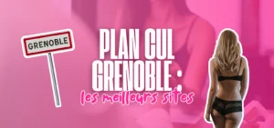 Illustration des meilleurs sites de plan cul à Grenoble avec panneau de ville et design rose moderne.