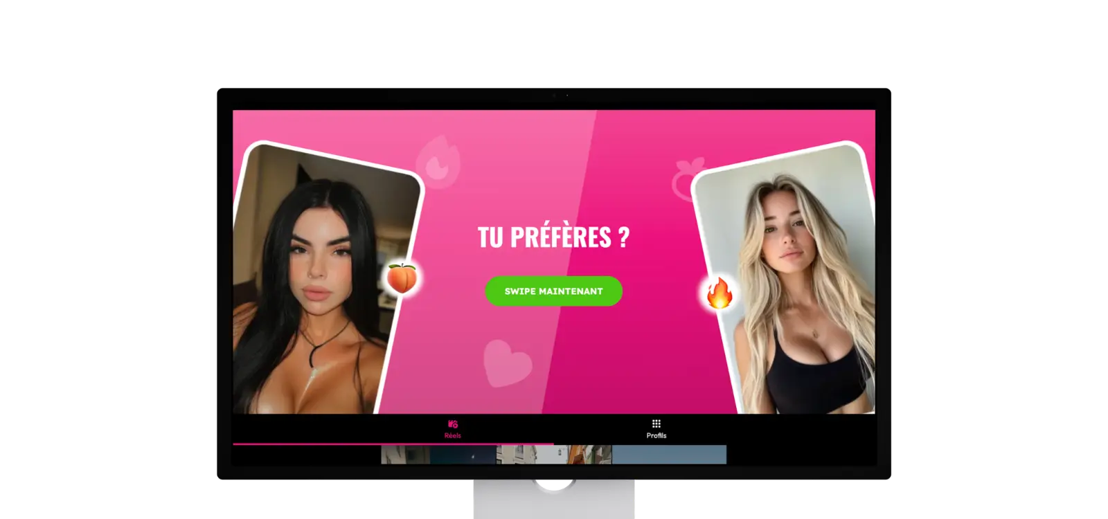 Capture d’écran d’une interface de comparaison de profils de rencontre du site JM Date affichée sur un écran d’ordinateur.