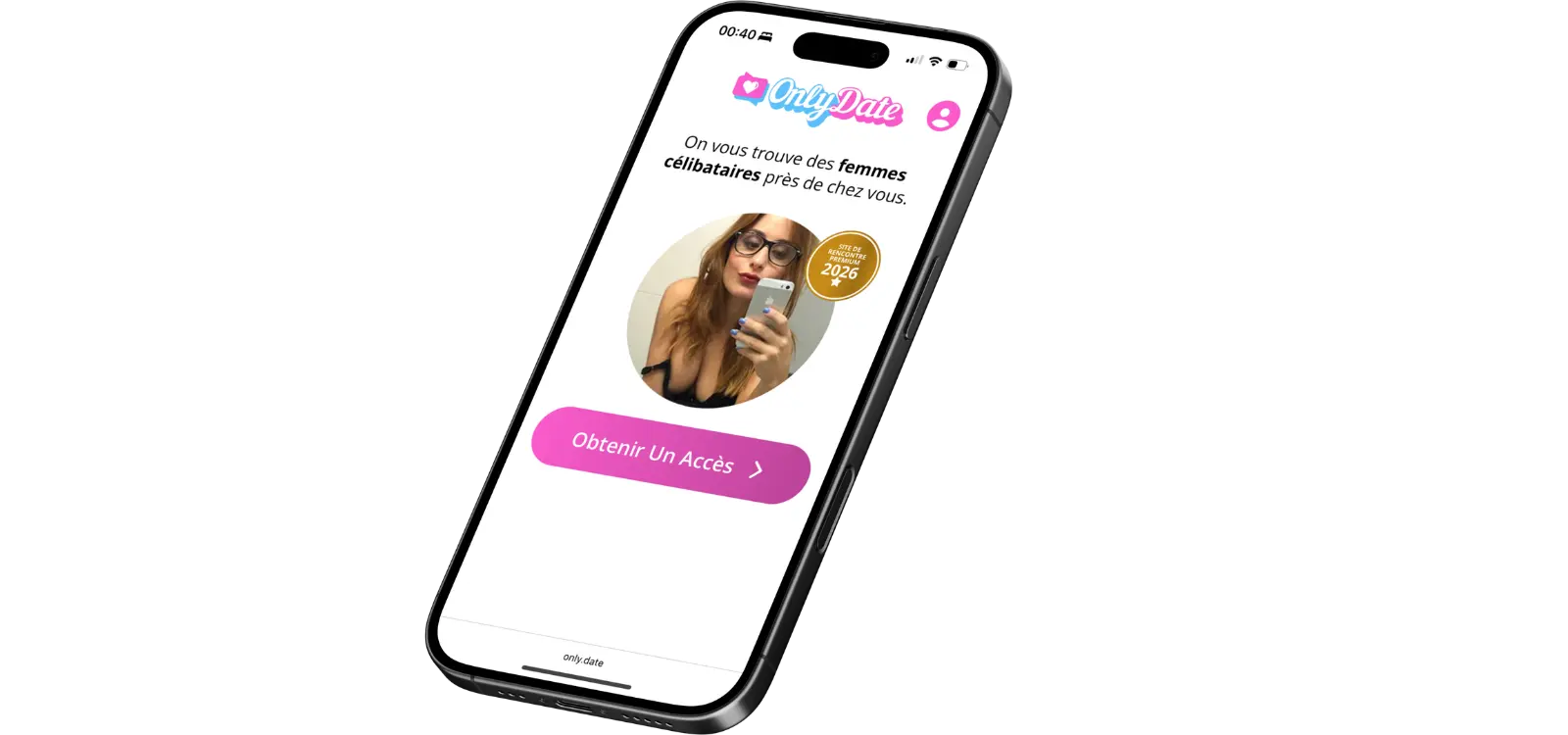 Smartphone affichant la page d’accueil du site de rencontre OnlyDate.