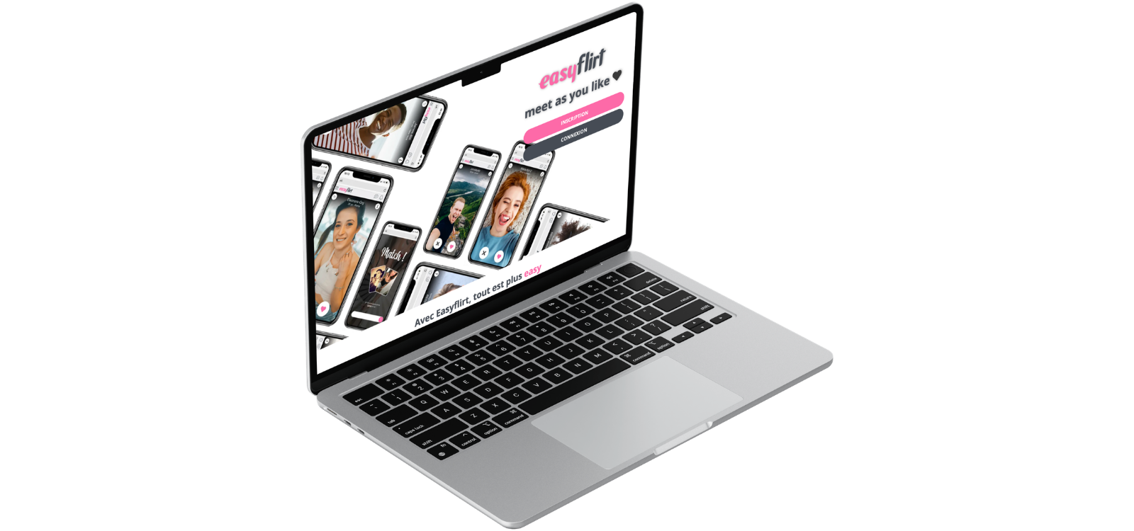 Ordinateur portable affichant la page d'accueil du site de rencontre EasyFlirt.