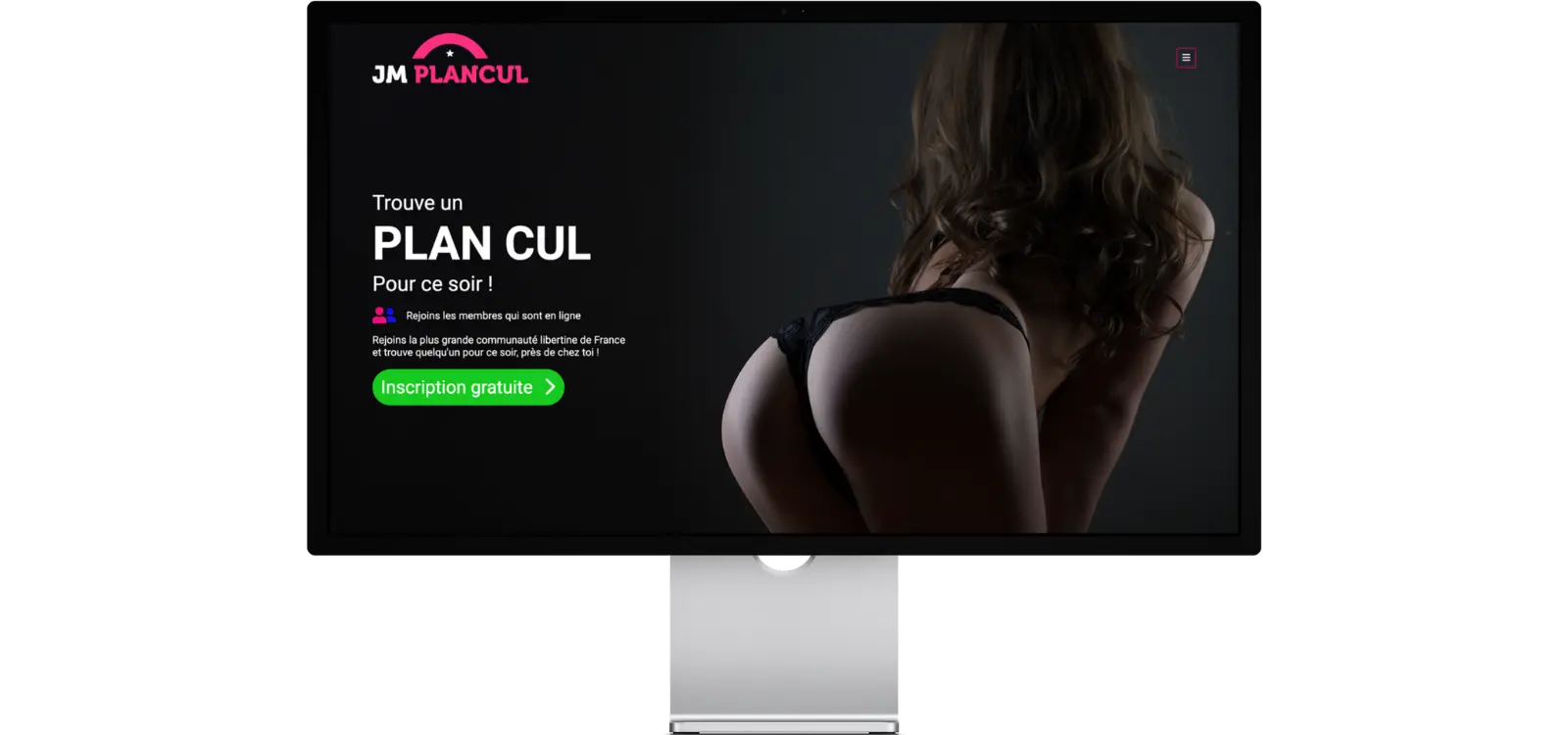 Ordinateur affichant la page d'accueil du site JM Plan Cul.