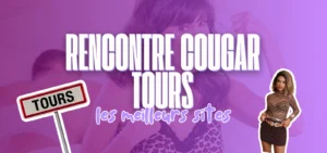 Bannière violette titrée Rencontre cougar Tours les meilleurs sites avec panneau routier Tours