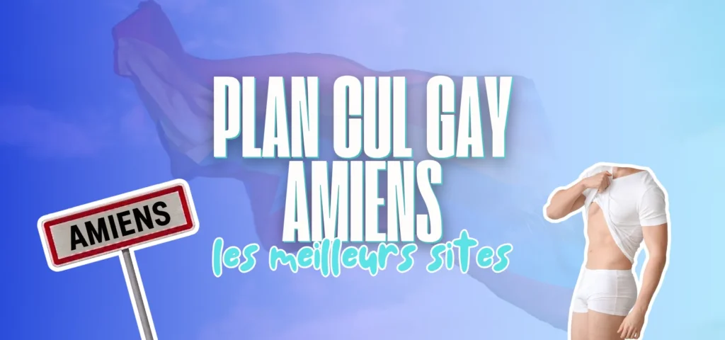 Panneau de la ville d'Amiens avec un homme en sous-vêtements blancs sur fond bleu