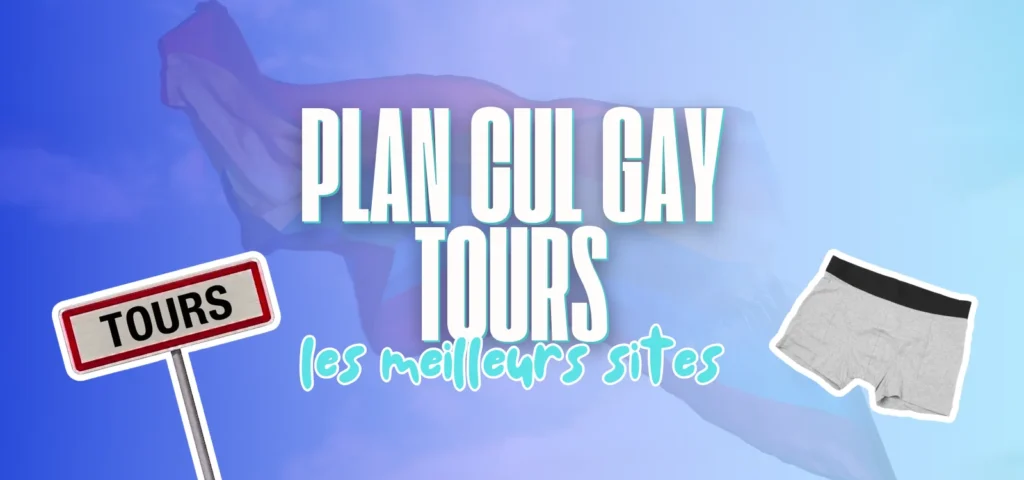 Illustration titrée plan cul gay Tours avec panneau de ville et sous-vêtement masculin