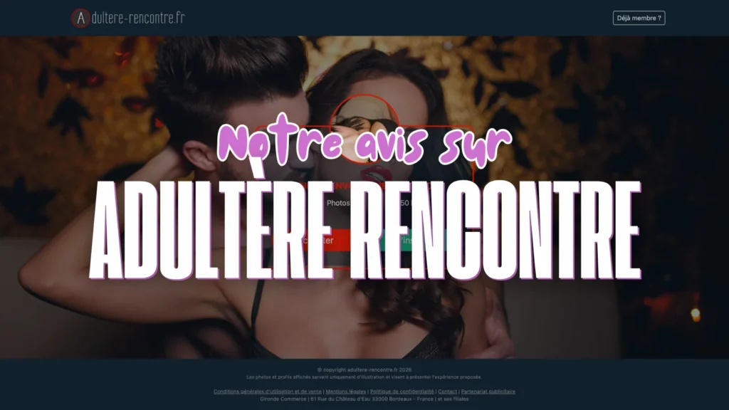 Bannière du site Adultère Rencontre avec un couple enlacé et un titre d'avis