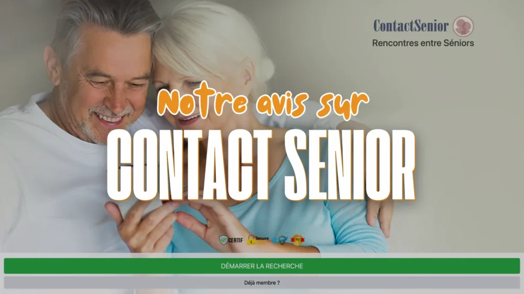 Couple senior souriant consultant un smartphone sur la bannière du site Contact Senior
